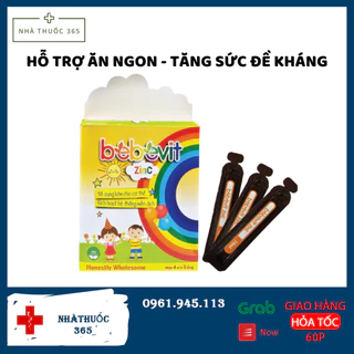 Bebevit Zinc bổ sung kẽm hỗ trợ ăn ngon tăng sức đề kháng miễn dịch chống còi xương hộp 20 ống