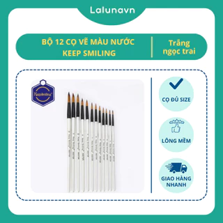 Bộ 12 cọ vẽ màu nước trắng ngọc trai dầu dẹp Keep Smiling, waterbrush Lalunavn - B50