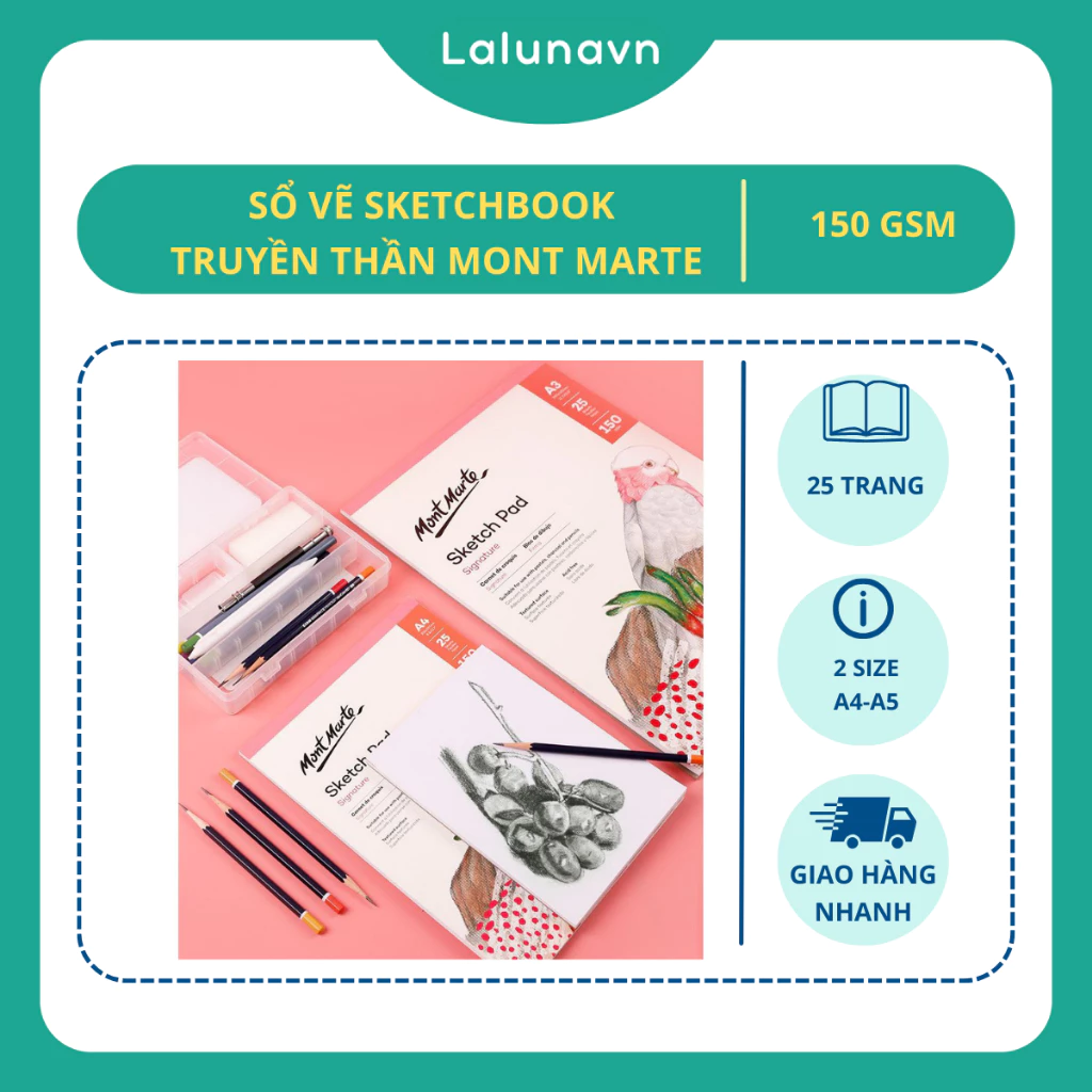 GIấy vẽ sổ vẽ Sketchbook truyền thần Mont Marte, chân dung ngành kiến trúc mỹ thuật -Lalunavn- B12