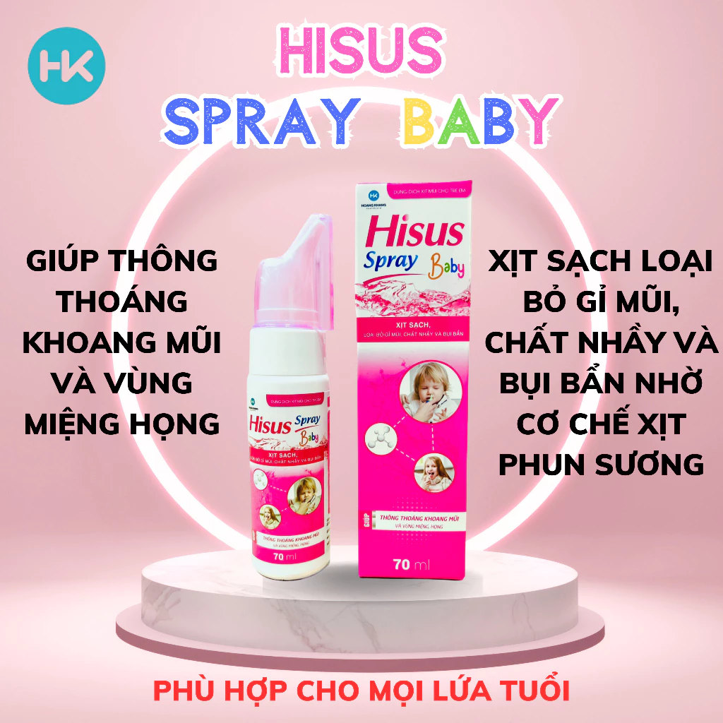 Hisus Spray Baby xịt sạch , loại bỏ gỉ mũi , chất nhầy , bụi bẩn an toàn cho bé.