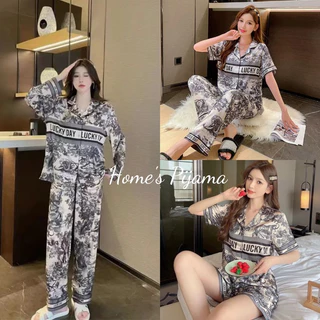 Đồ ngủ nữ pijama lụa xước💟 Lucky Day tay dài tay cộc