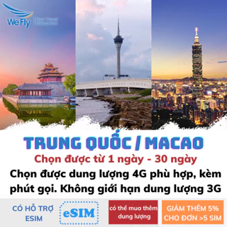 Sim du lịch Trung Quốc Macao tốc độ cao 4G không chặn Facebook Google