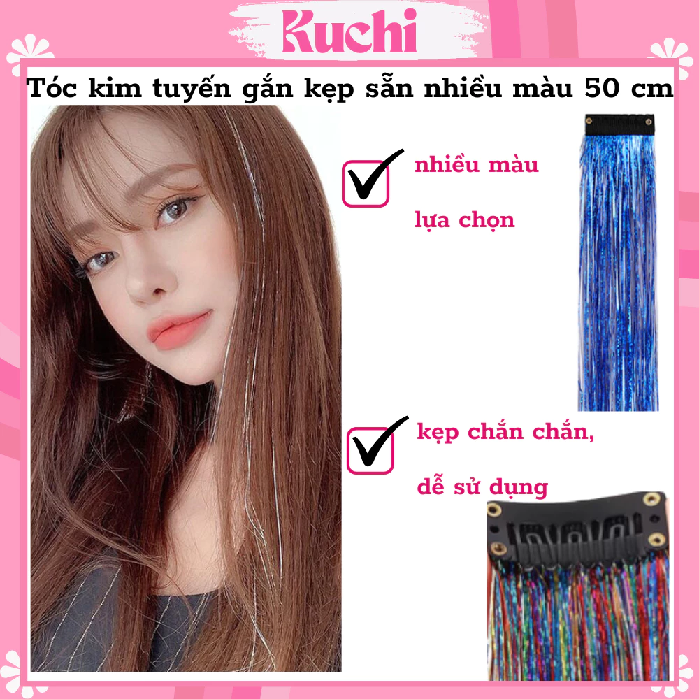 Tóc kim tuyến gắn kẹp sẵn nhiều màu 50 cm
