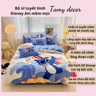 Bộ chăn ga nỉ tuyết hình Disney mới nhất Tamy Decor dành tặng cho bé chất nỉ tuyết mịn mềm mại không rụng lông