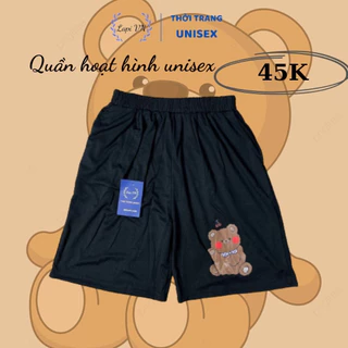 Quần Short Mặc Nhà Unisex In Hình Gấu Nâu Cherry -Lapi VN ,FREESIZE Nam Nữ Đều Mặc Được, Thun Thể Thao Thoáng Mát