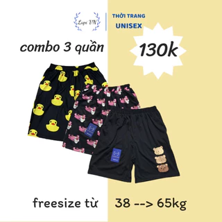 COMBO 3 Quần Short Hoạt Hình( mẫu 5) -Lapi VN ,FREESIZE đến 65kg, Nam Nữ Đều Mặc Được