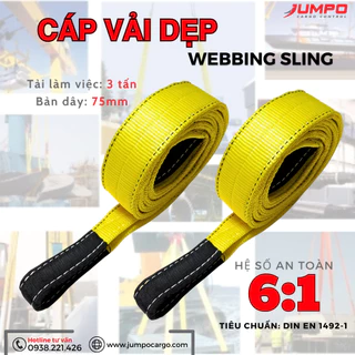 Cáp vải cẩu hàng JUMPO 3 tấn bản 7.5cm 6:1 - Cáp vải dẹp 2 đầu mắt cẩu nâng hàng hóa