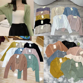 Áo Khoác Len Lưới Lửng Croptop Tay Dài Dáng Ôm Co Giãn Cao Cấp 65kg Trở Lại Ulzzang Hồng Nhi Store