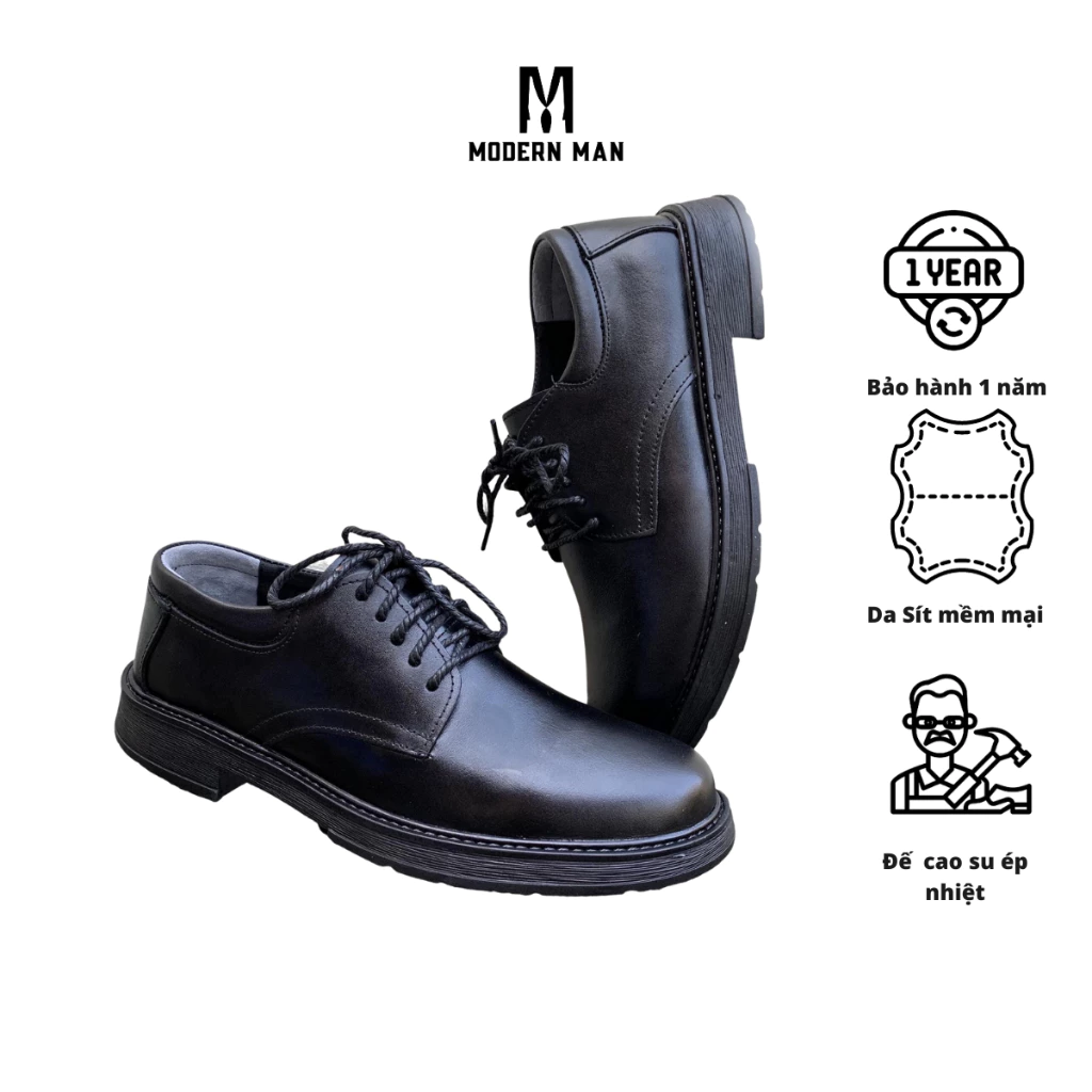 Giày Da Nam  - Derby Nam Da Sít MODERN MAN - Đế Khâu Mc Kay, - Đế Cao Su cao 3,5cm Bảo Hành 12 Tháng