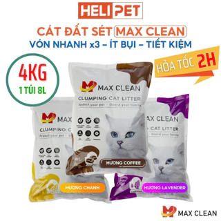 Cát Vệ Sinh Cho Mèo Max Clean 4Kg Vón Cực Nhanh, Rất Ít Bụi Dùng Cho Máy Vệ Sinh và Khay Vệ Sinh