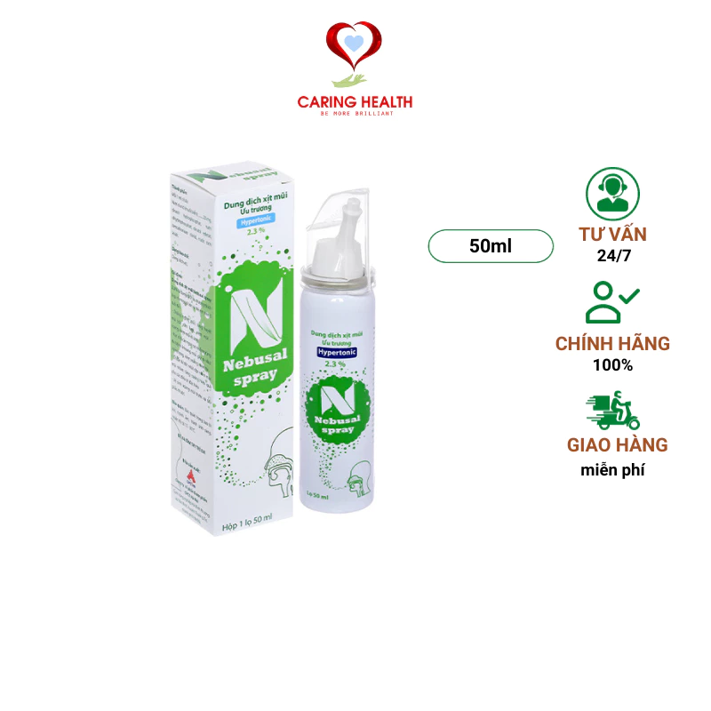 Dung dịch xịt mũi ưu trương Nebusal Spray Baby 2.3% chai 50ml - giúp giảm nghẹt mũi cho người lớn và trẻ em từ 3 tuổi