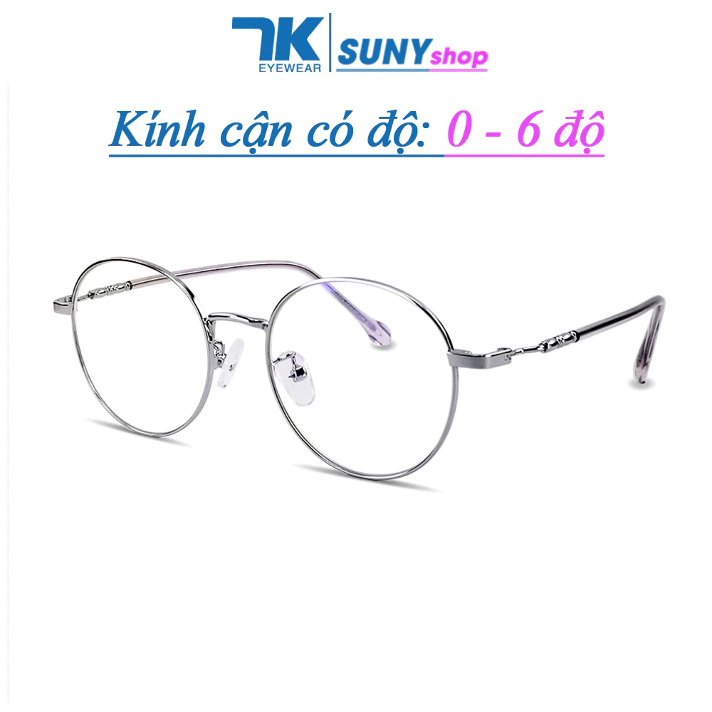 Kính cận có độ sẵn 0 đến 6 độ nam nữ mắt tròn kim loại màu bạc, vàng hồng, đen 7K2999.
