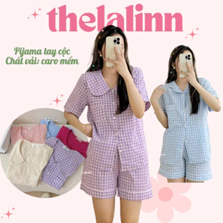 [ ẢNH THẬT ] Pyjama sọc caro chất thô mềm xinh xắn màu pastel ngọt. Pijama chất thô mềm hoạ tiết sọc caro