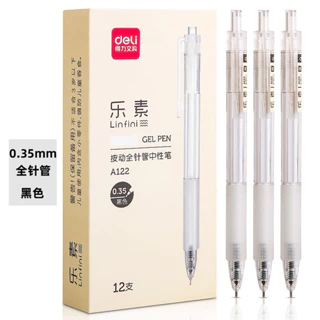 Bút gel Deli A122 ngòi 0.35mm - Mực đen, đều mực, ngòi nhỏ