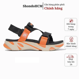 Giày sandals nam nữ Shondo F8 Ver.2 đế be cam phối quai đen cam F8M2818