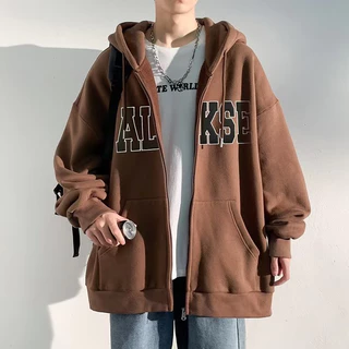 Áo Khoác Nỉ Hoodie Zip Chữ Thêu Form Rộng Unisex chất nỉ tàu siêu dày dặn