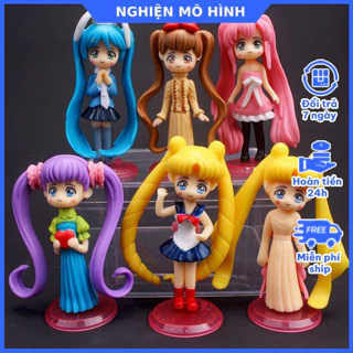 Mô hình thủy thủ mặt trăng chibi 6 nhân vật Sailor Moon Usagi Ami Rei Makoto Minako Mamoru Setsuna