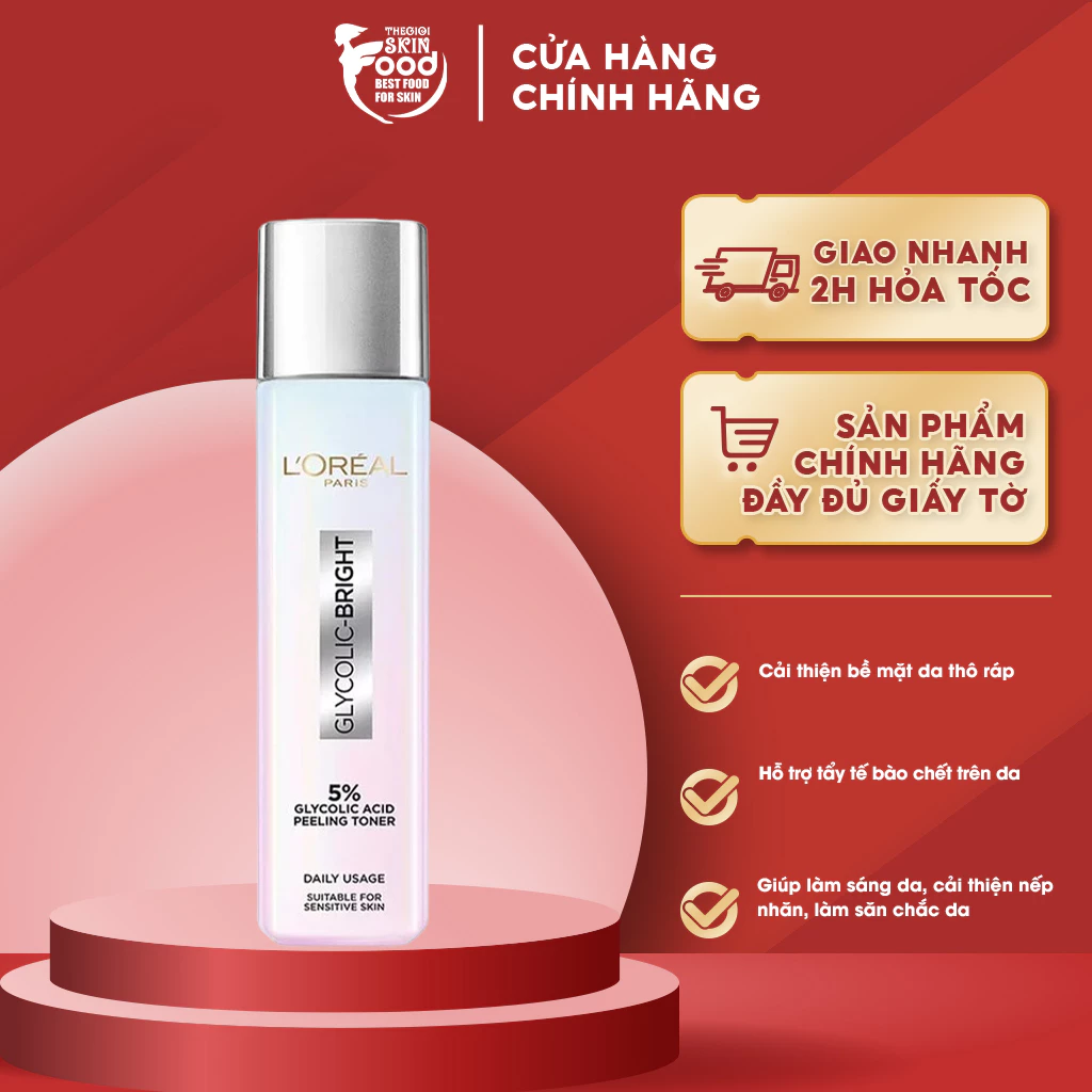 Nước Dưỡng Sáng Da, Ngăn Ngừa Lão Hóa L'oreal Glycolic - Bright Glowing Peeling Toner 128ml