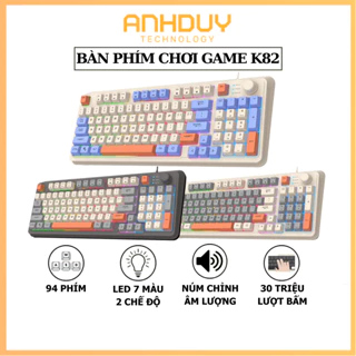 Bàn phím chơi game có dây XUNFOX K82 layout 94 phím led 7 màu 2 chế độ chỉnh có núm chỉnh âm lượng dùng cho pc laptop