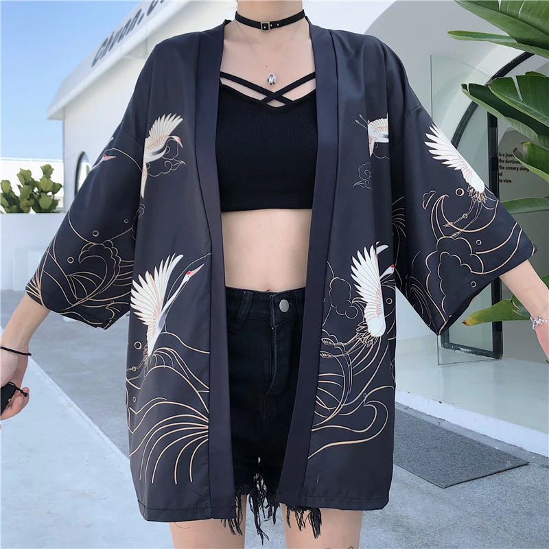 (CÓ SẴN) Áo khoác kimono haori happi chim hạc