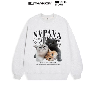 Áo Sweater ATHANOR Dáng Rộng Oversize Nỉ Bông Cotton Dài Tay Xám Tiêu Mẫu NVPVV