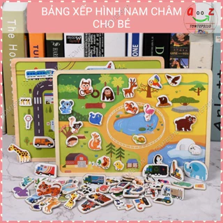 Đồ Chơi Xếp Hình Động Vật, Phương Tiện Giao Thông Nam Châm Gồm Nhiều Chi Tiết, Bộ Đồ Chơi Lắp Ghép Cho Bé KT 29x21cm