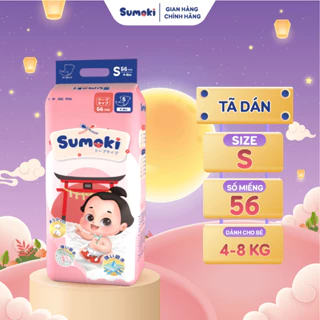 [Tặng 5 MDT] Tã Dán Size S 56 Miếng/ Bịch Cho Bé 4-8Kg - Tã Bỉm Sumoki Nhật Bản Cao Cấp Mềm Mại, Thấm Hút Gấp 8 Lần