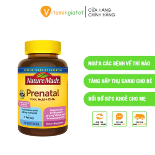 Viên Uống Bổ Sung Vitamin và DHA Mẹ Bầu Nature Made Prenatal Folic Acid + DHA 200mg Mỹ 150 Viên