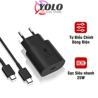 Bộ Sạc Nhanh Samsung 25W Note 10 Note 20 A71 A70 S22 S23 S20+ S20 Ultra Sạc nhanh 2 đầu type C Phụ Kiện YOLO