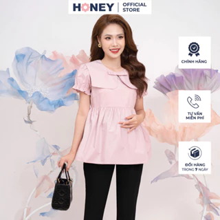 Áo bầu công sở kiểu dáng babydoll chất thô mịn cổ peter pan - Thời trang đầm bầu cao cấp HONEY