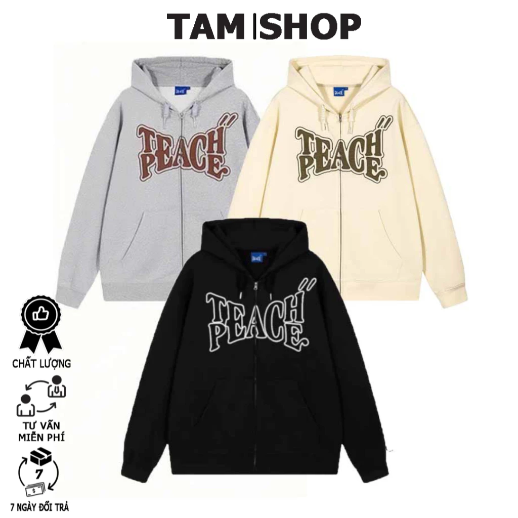 Áo hoodie zip nam nữ nỉ thêu EAC hoodie basic form rộng unisex nam nữ siêu dày phong cách Hàn - TâmShop