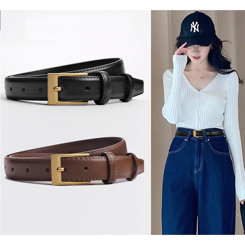 Thắt Lưng Nữ Da Đẹp Cao Cấp Thời Trang Hàn Quốc Màu Đen Mặt Khóa Kim Loại Bản Nhỏ 2,5CM- HATLN0028