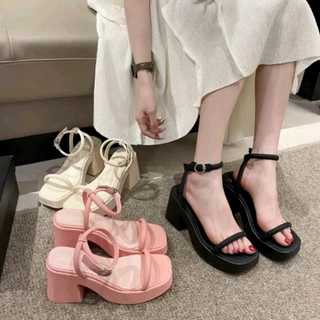 Sandal xuồng PU 9cm NT STORE quai mảnh {100}