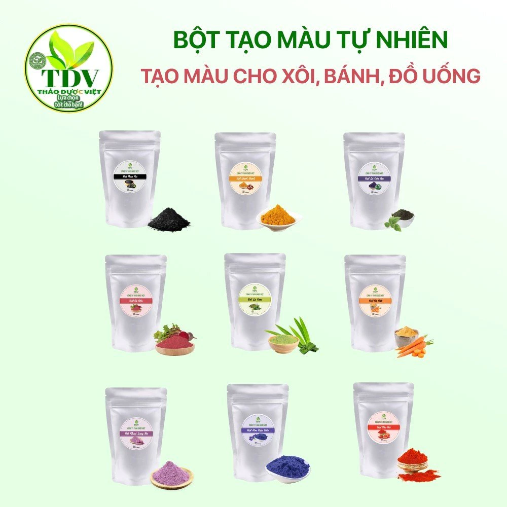 100gr Bột tạo màu thực phẩm hữu cơ rau củ quả gói lá nếp/lá dứa/gấc/dành dành/củ dền/trà xanh/ bí đỏ/ bồ ngót/ khoai tím