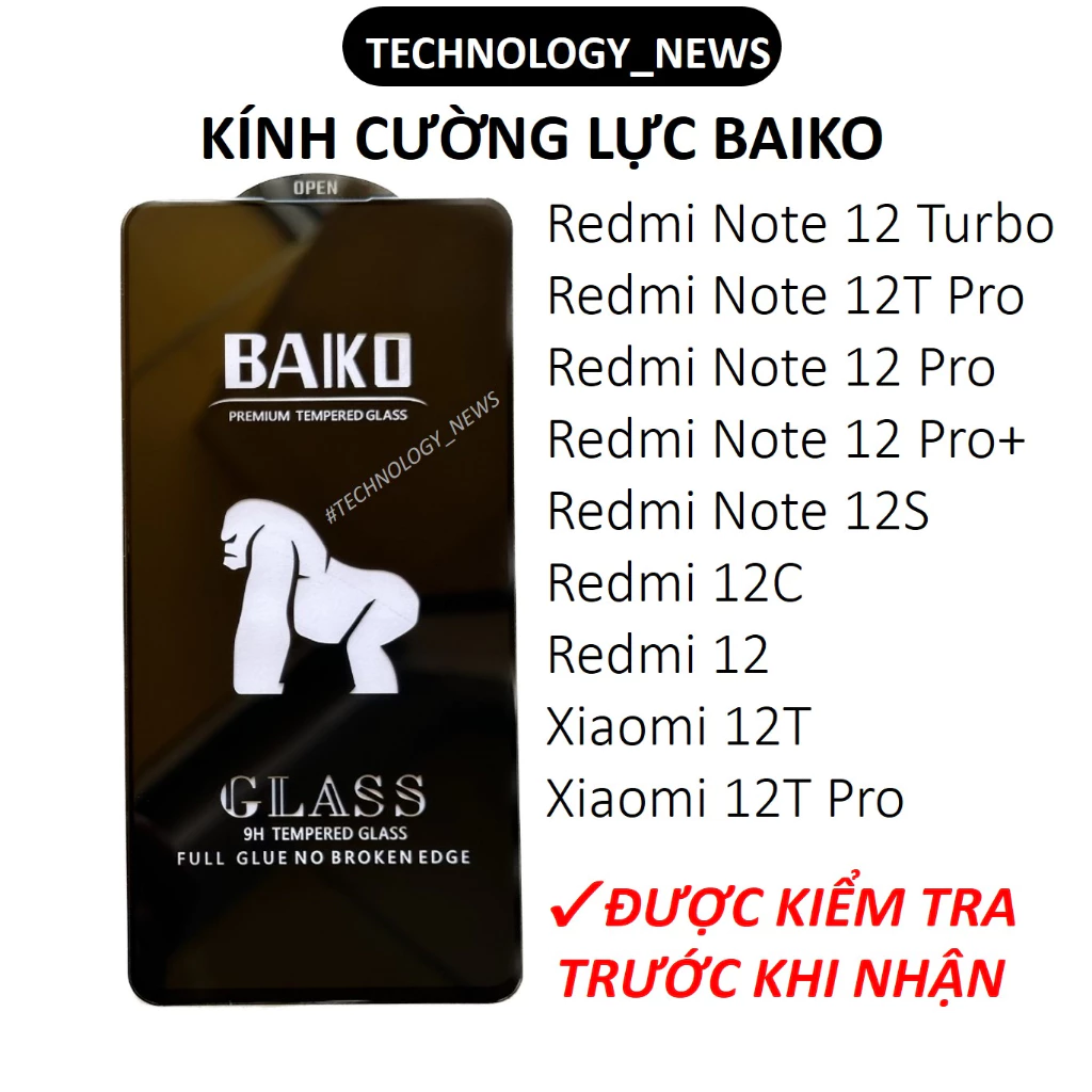 Cường lực BAIKO Xiaomi Redmi 13C 13R 13 Note 12 Turbo, 12c/ 12s/ 12t pro 12R 4G 5G cao cấp phủ nano siêu mượt full màn