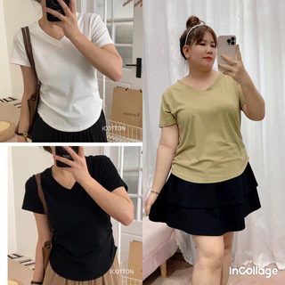 Áo phông nữ nhún eo cổ tim nhún eo Bigsize 68-95kg