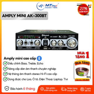 Amply mini AK300BT Bộ Khuếch Đại Công Suất Âm Thanh 200W, Đầu Vào 2 Mic BT 5.0 Bộ Thu Âm Thanh Kỹ Thuật Số Karaoke Hi-Fi