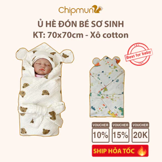 Ủ kén xô muslin cho trẻ sơ sinh mùa hè thoáng mát CHIPMUNK chất vải mềm mại, thoáng khi, an toàn cho bé - KT 70x70cm