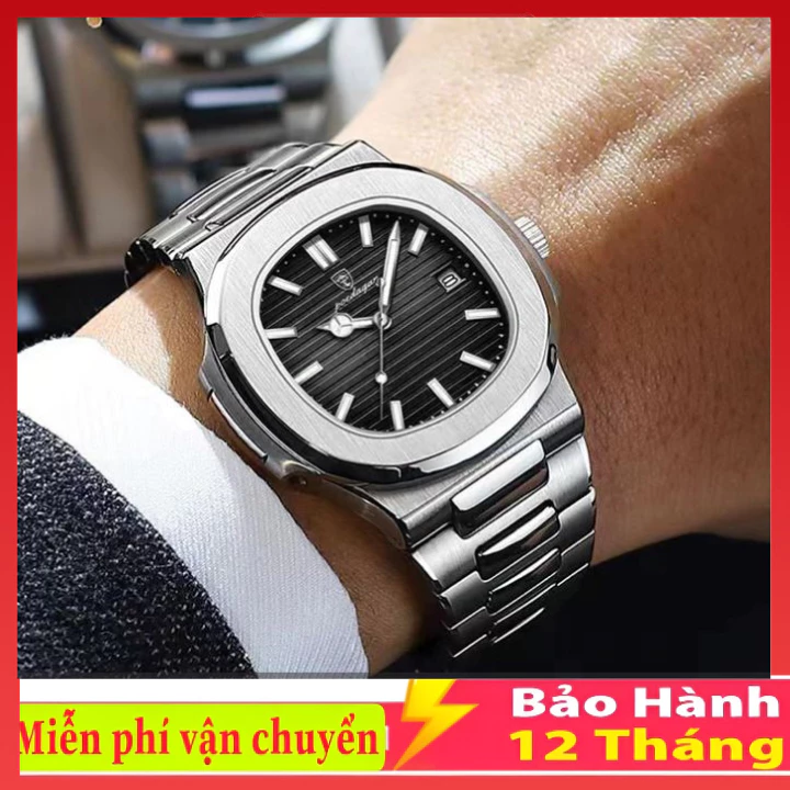 Đồng hồ thời trang nam Poedagar chính hãng phiên bản tàu ngầm, dây thép đặc không gỉ ,khóa bướm,sang trọng , thời thượng