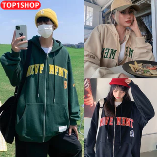 Áo khoác hoodie zip nam nữ 2 túi thêu chữ MOVE form rộng jacket unisex có khóa kéo vải nỉ bông dày mịn - T1S