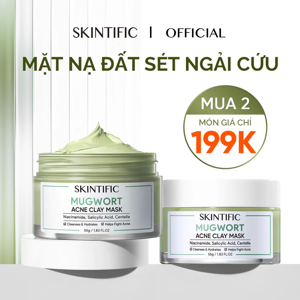 [Mã COSSK111 Giảm 20K Đơn 99K] Bộ đôi Mặt nạ đất sét ngải cứu giảm mụn SKINTIFIC 55g