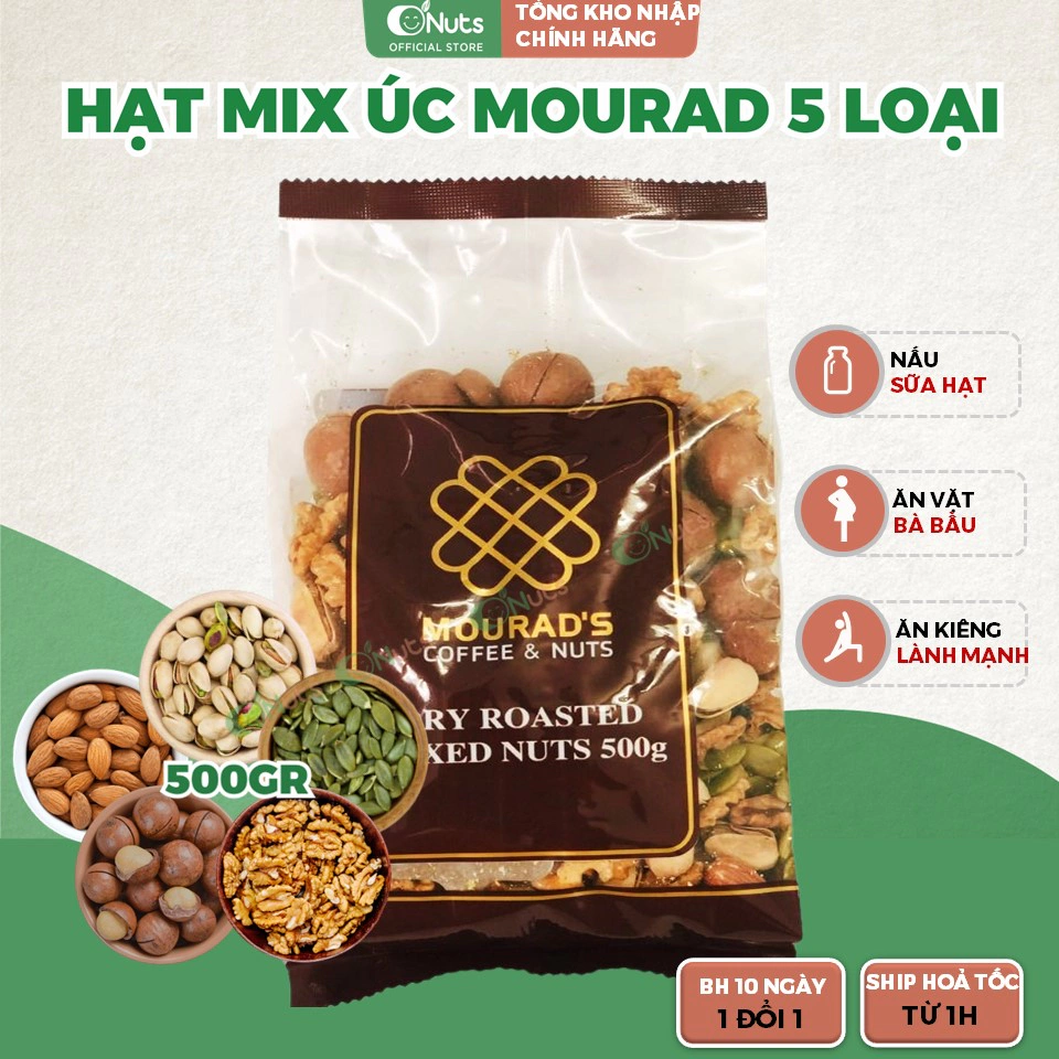 Hạt Dinh Dưỡng Mix Nuts Mourad’s Úc 500g –  Mix 5 loại hạt: Hạnh nhân, óc chó, bí xanh, macca, dẻ cười