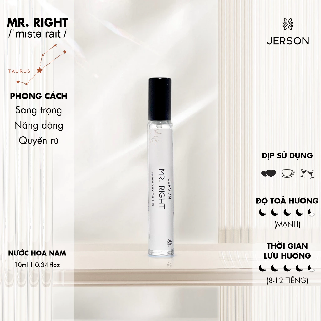 Nước hoa nam MR.RIGHT mùi nam tính Hẹn hò, cafe, tiệc tùng chai xịt 10ml | Jerson Việt Nam (Zodiac Collection)