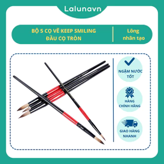 Bộ cọ vẽ Keep Smiling 5 cây thân đỏ đen cao cấp , paint brush đầu cọ tròn cọ dẹt Lalunavn - B49