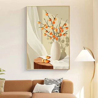 Tranh canvas treo tường bình cành quả hồng decor 60 x 90 cm