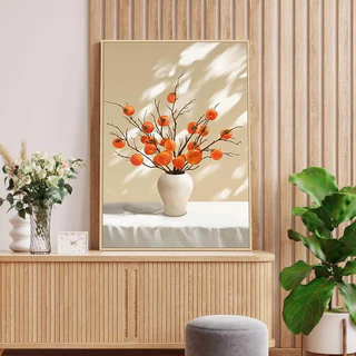 Tranh canvas treo tường cành quả hồng mẫu mới 60 x 90 cm