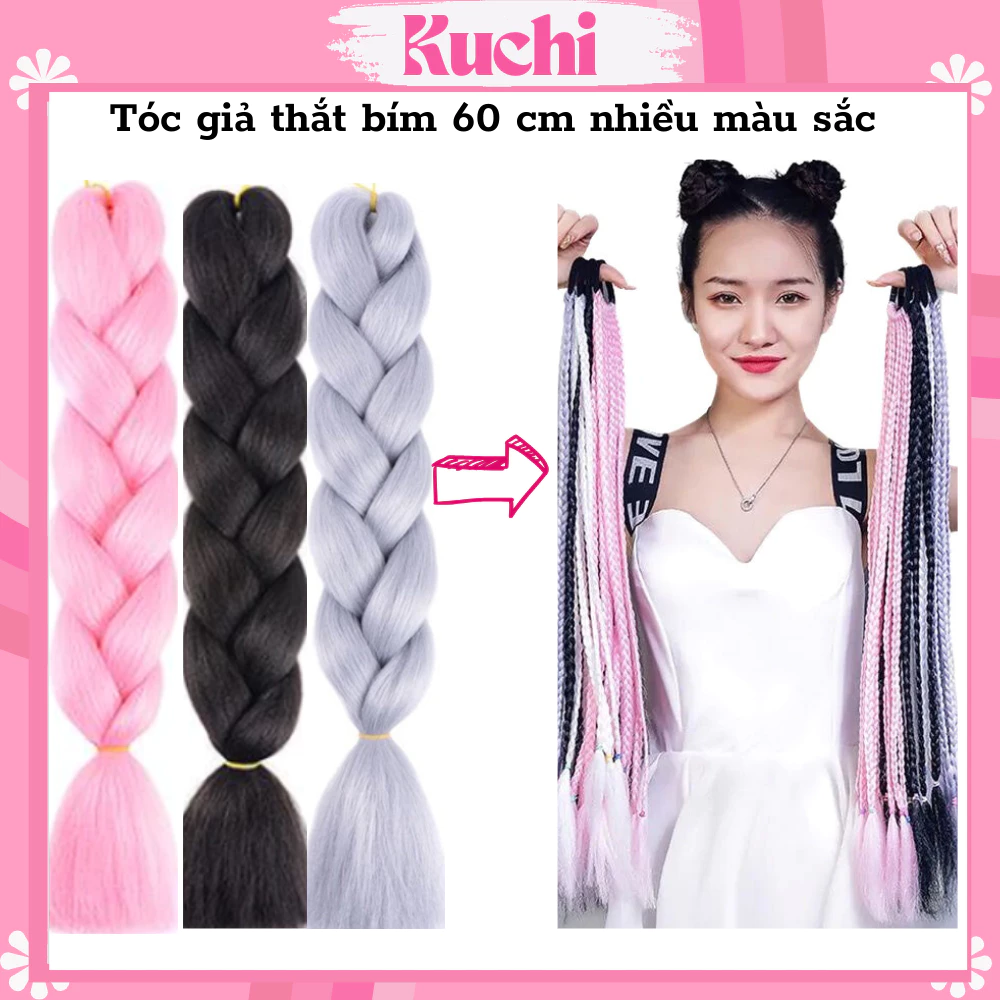 Tóc giả thắt bím, bím tóc giả loại lớn KUCHI 60 cm nhiều màu sắc dành cho nữ