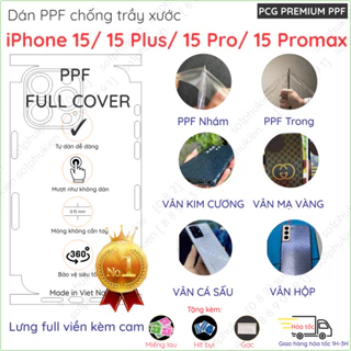 Dán PPF mặt lưng full viền cho iPhone 15/ 15 Plus (15+)/ 15 Pro/ 15 Pro max (15 promax, 15 pm) trong, nhám, hoạ tiết