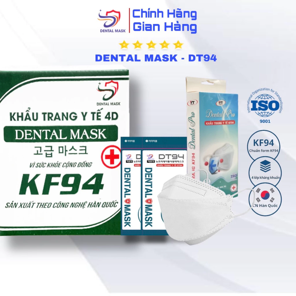Thùng 100 cái khẩu trang kf94-DENTAL MASK chính hãng chống tia UV 4 lớp có giấy kháng khuẩn