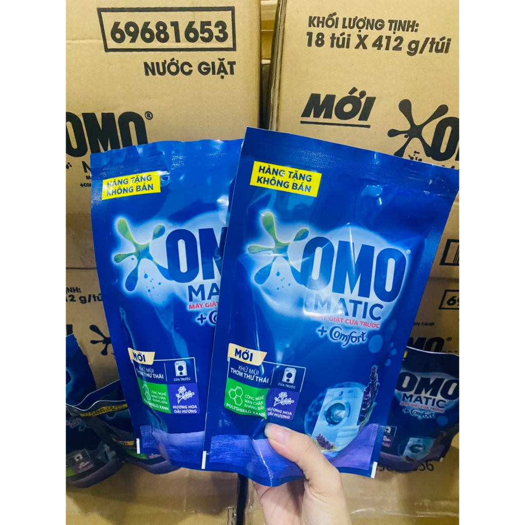 Túi Nước Giặt Omo Matic Comfort Tinh Dầu Thơm Túi Xanh (412g)